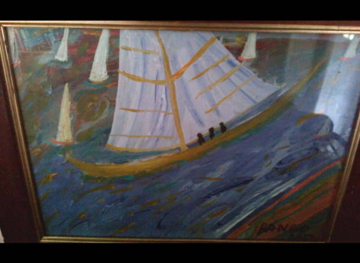 Acrylic on paper Framed Big Sail boat 1 Framed' 400*500mm 40