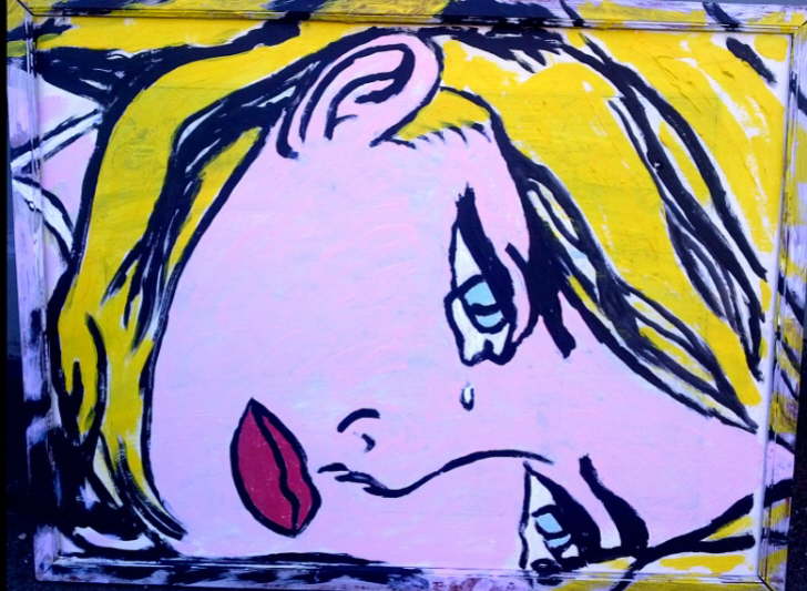 Acrylic on cardboard 'Crying' Inspired by Roy Lichenstein Framed 400*500mm 40. Can be personalised to your own colours and annotation