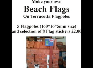 Beach Flags. 5 terracotta flagpoles and sheet of stickers