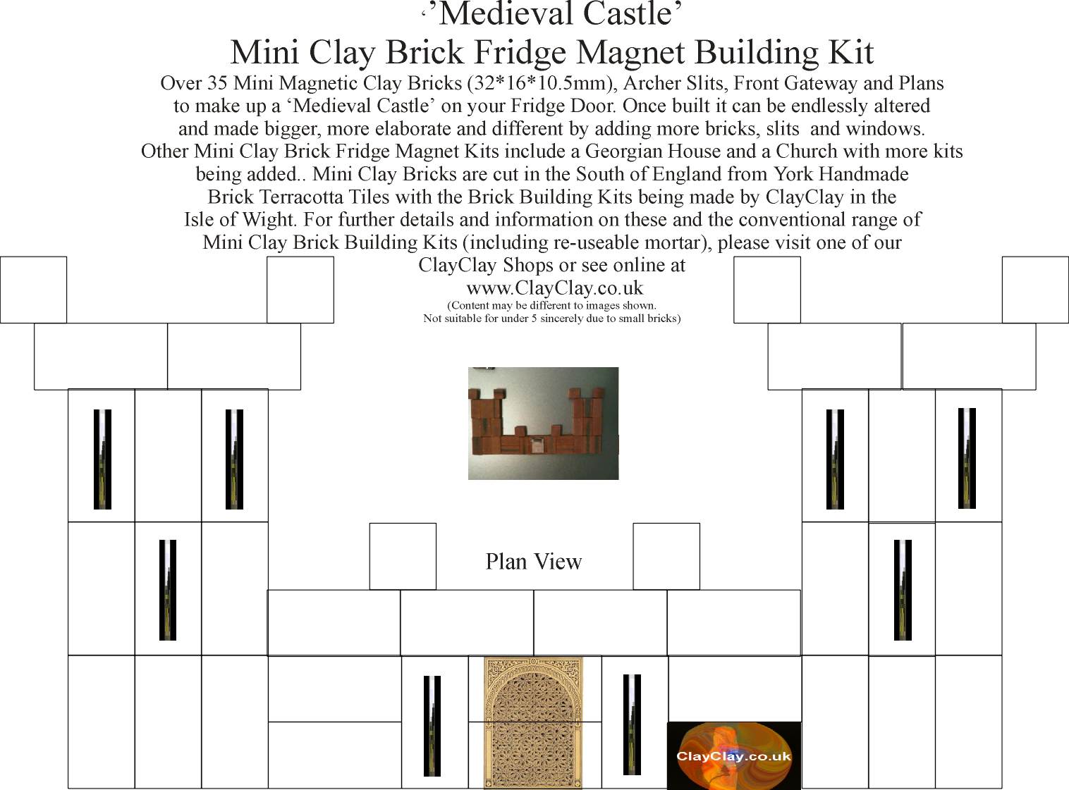 Clay Clay Miniature Brick Fridge Magnets. Medieval Castle Kit. Over 35 bricks and windows etc
