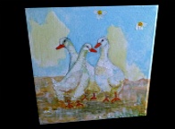 Liz Fletcher Acrylic on Canvas Geese  20*20cm 95 On display in Bembridge Shop.