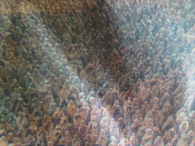 The National Trusts Barrington Court in Somerset. Anthony Gromley's work of 40,000 terracotta figures has transformed the floor. The artwork is entitled Field for the British Isles. In the Sunday Times 29th April 2012